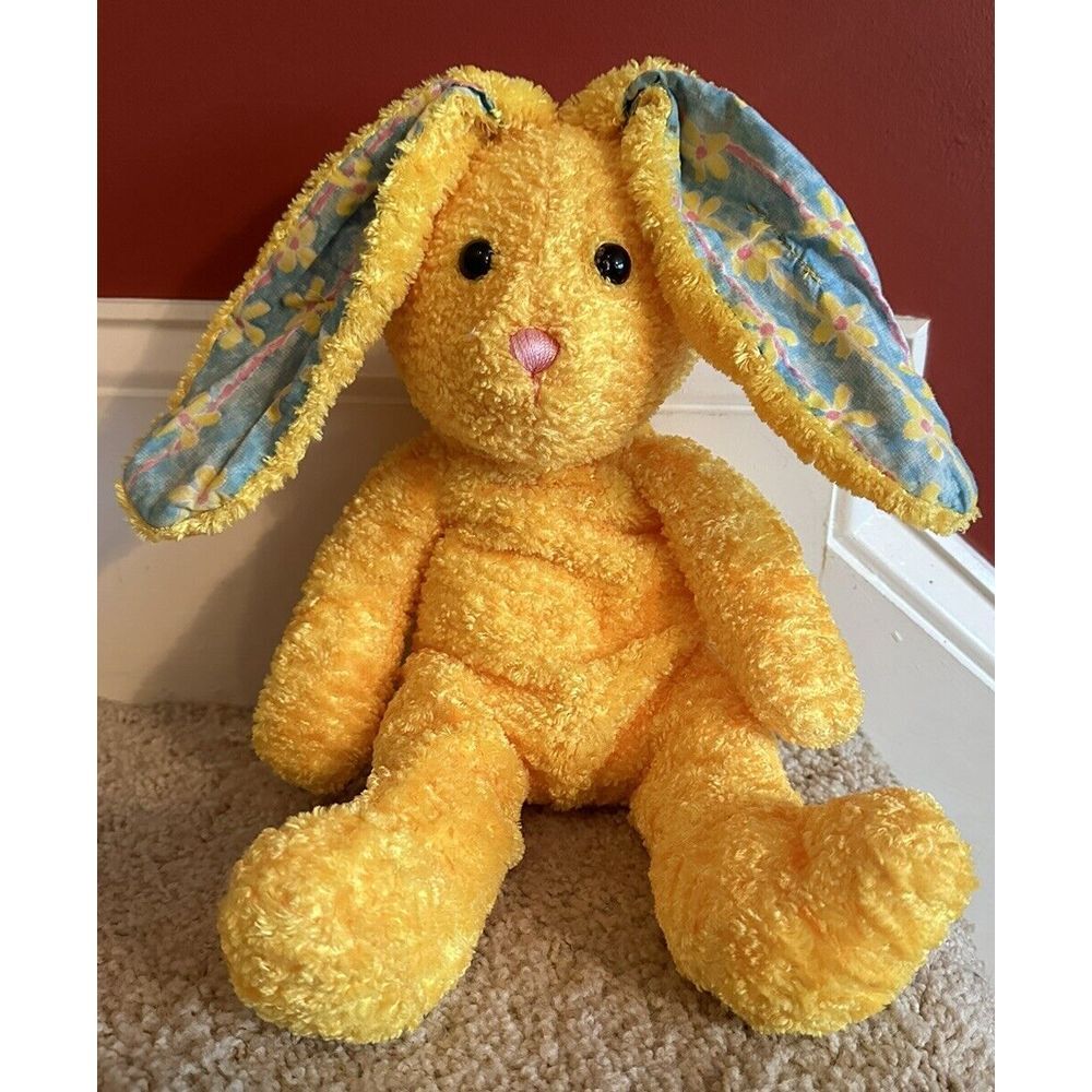 Caltoy Bunny Rabbit Plush‎ Yellow Terry Cloth Flowered Ears Easter Vintage Lovey